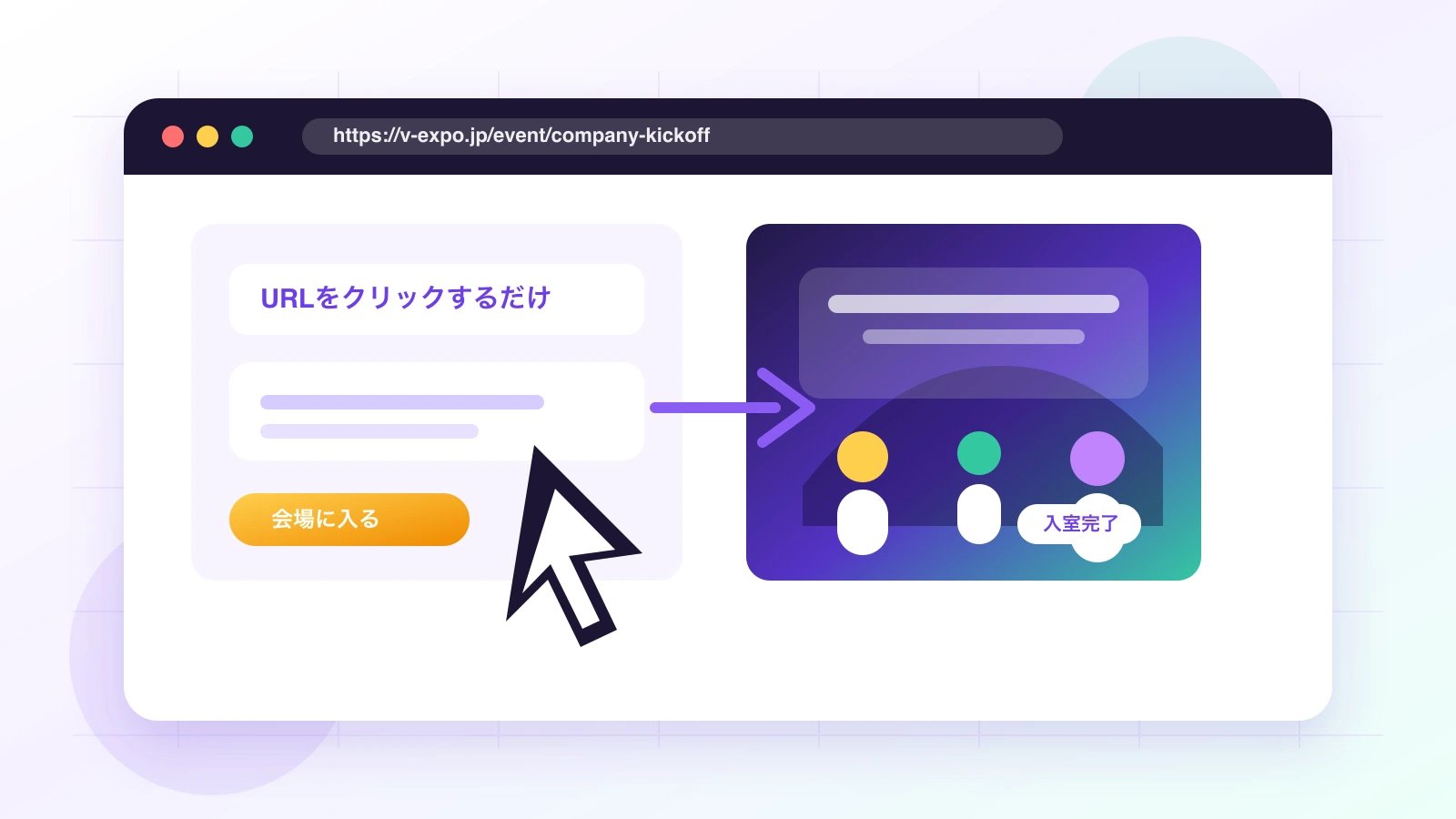 URLをクリックするだけで会場へ入室できるイメージ